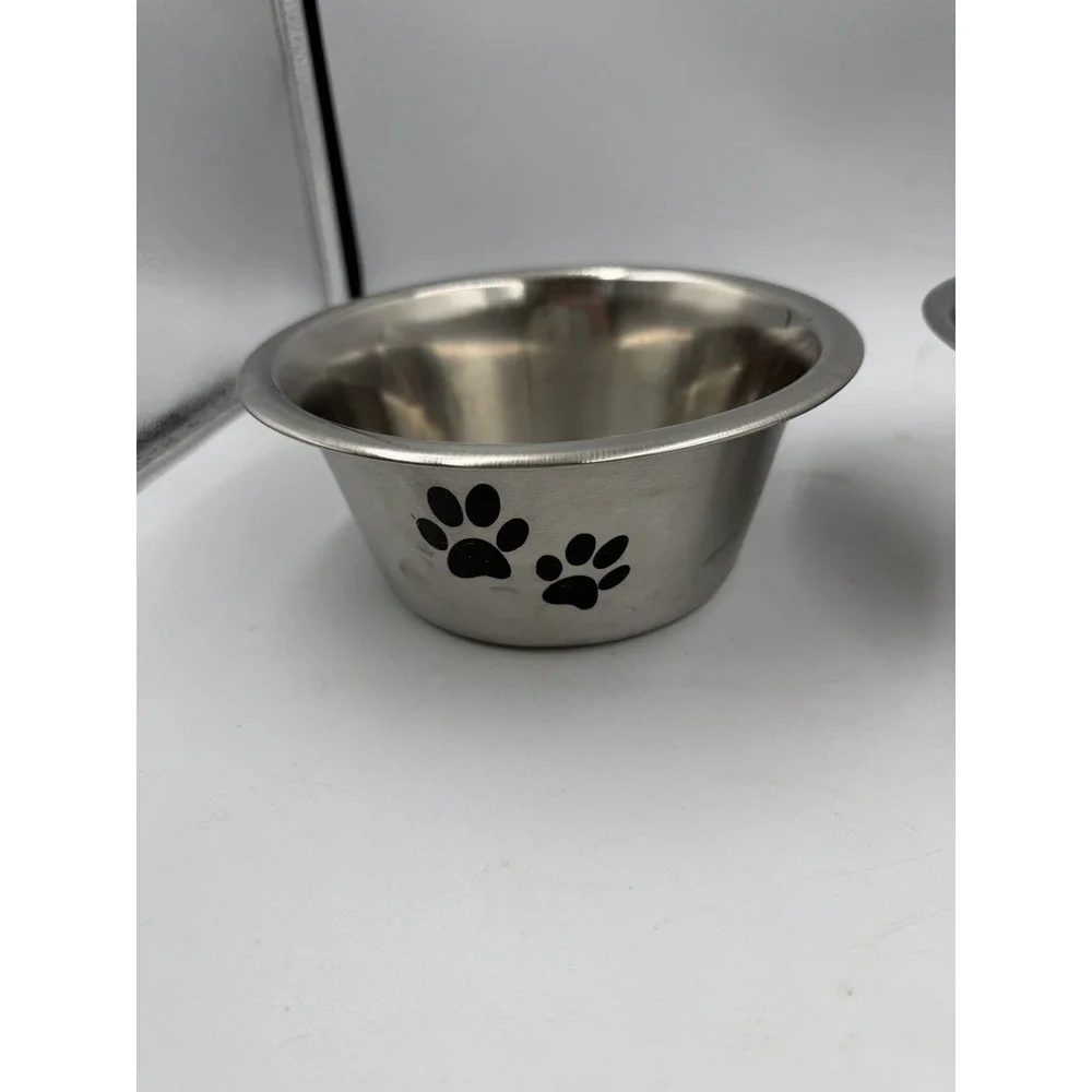 Lot Of 2 Paw & Bone Print Stainless Steel Dog Bowl Non-Skid